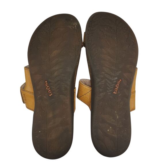 Taos Sandals Womens 11 Zone Leather Tan Cognac Boho Toe Loop Hook Loop Strappy - Picture 15 of 15